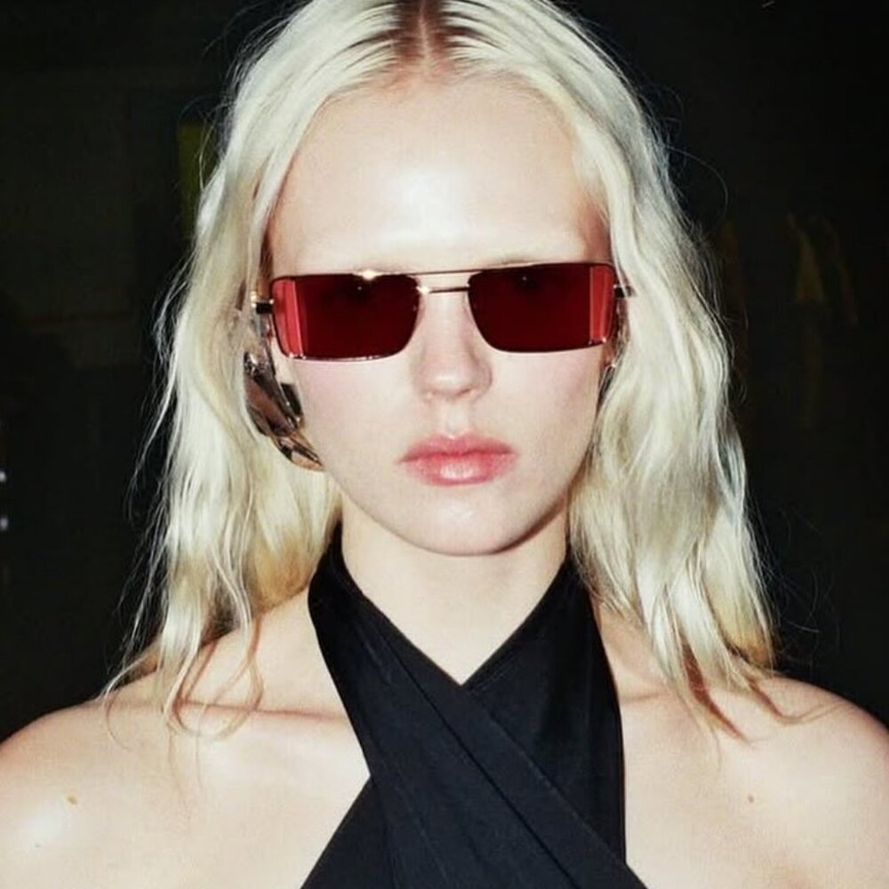 Off-White OERI14A CORTEZ 7628 Sunglasses Gold Rectangle Frame, Burgundy Lenses
